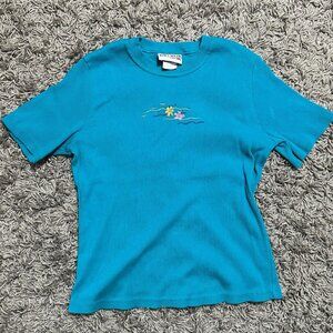 Vintage Nancy Bolen For City Girl Blue Flower Embroidered Cottage Core Size M